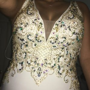 Camille La Vie White Beaded prom dress